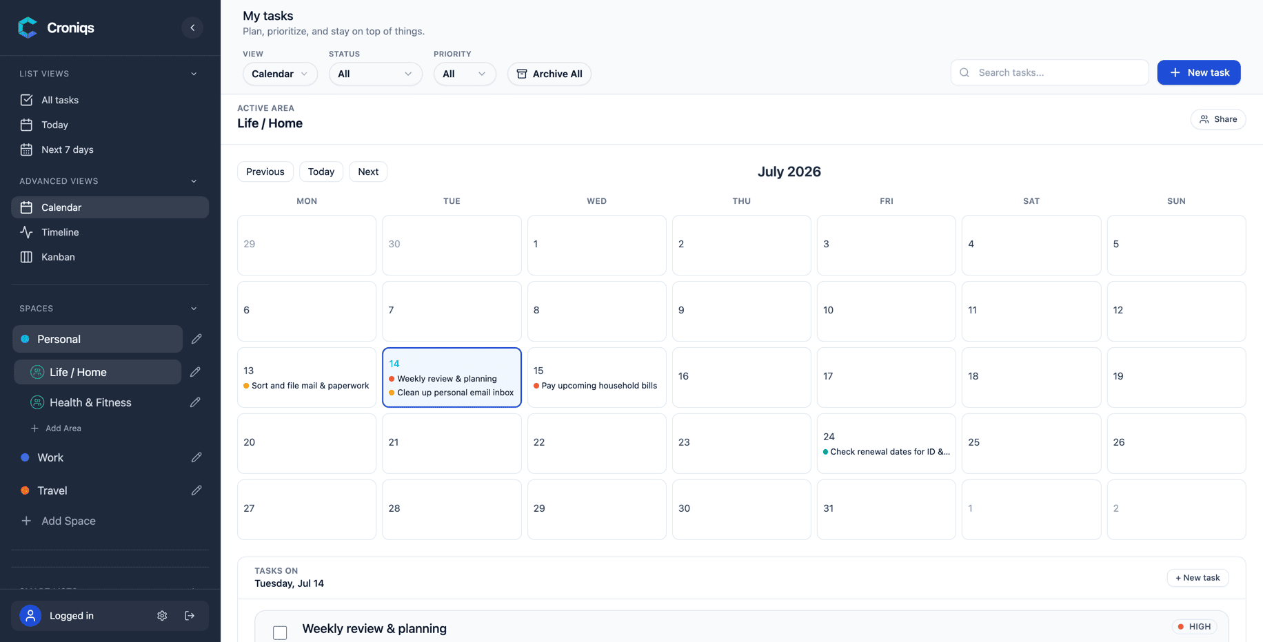 Croniqs Calendar View